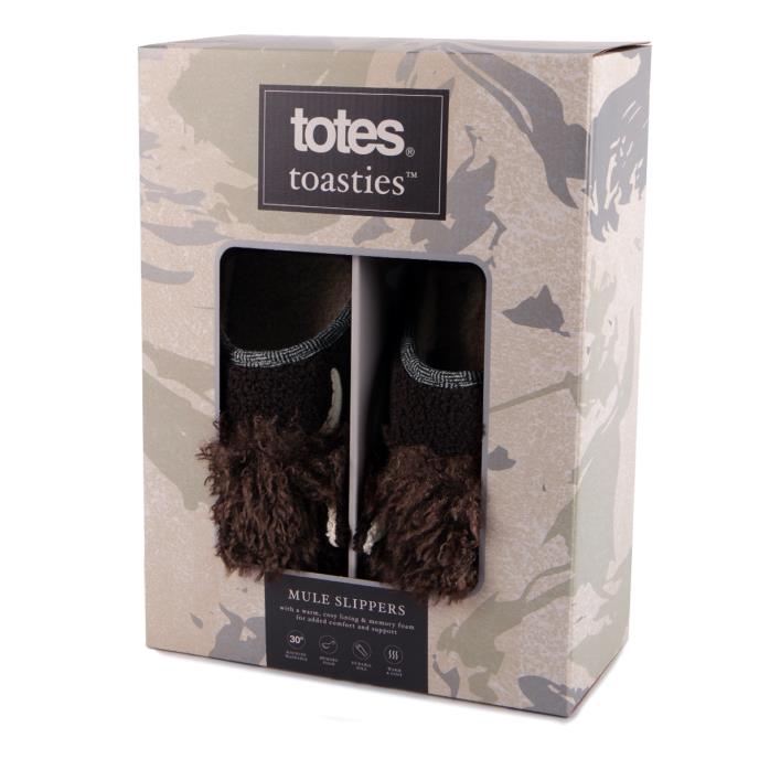 totes toasties® Mens Novelty Applique Mule Slippers Brown Extra Image 1